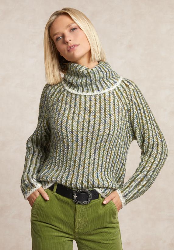 river woods Gestreepte rolkraag trui olijfgroen
