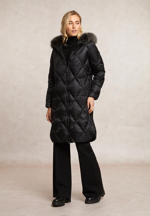 River Woods Gewatteerde Donsjas Met Kap Zwart