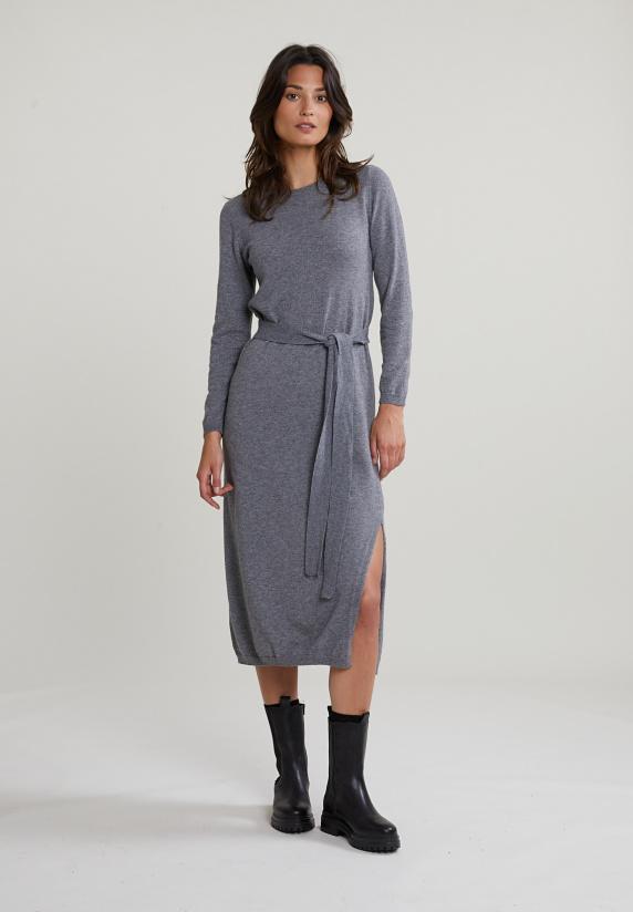 River Woods Grijze Lange Jurk Met Riem