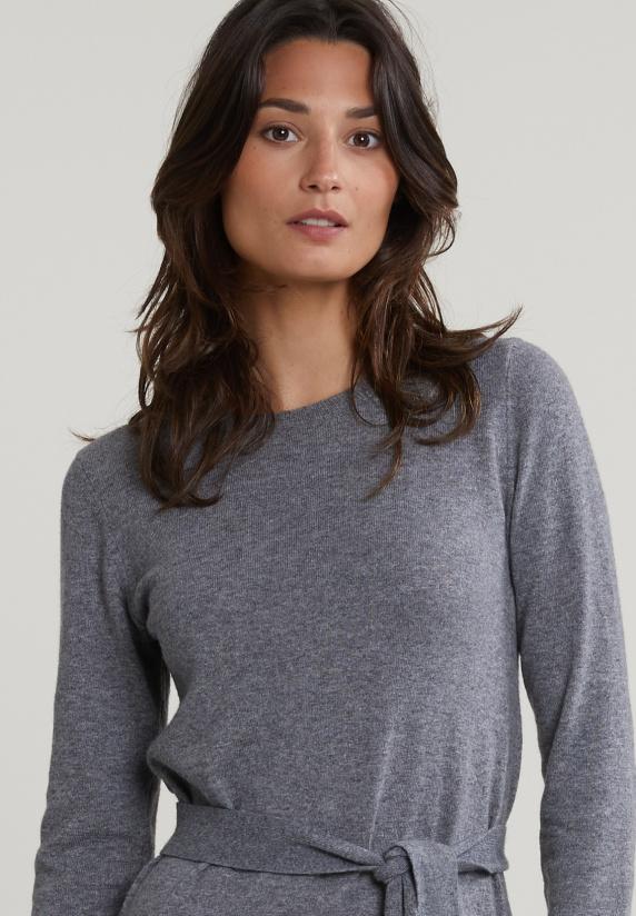 River Woods Grijze Lange Jurk Met Riem