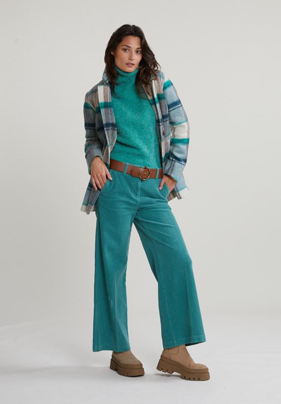 River Woods Groen/beige Geruite Mantel Met Knopen