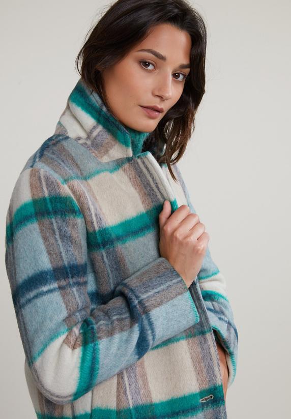 River Woods Groen/beige Geruite Mantel Met Knopen