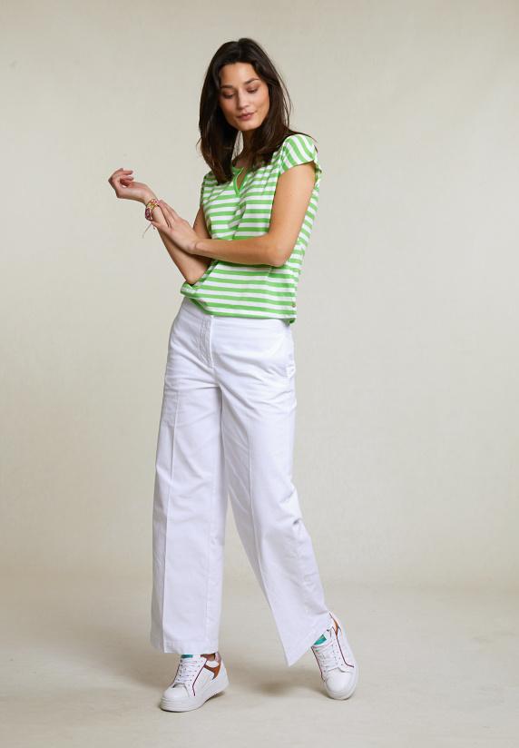 River Woods Groen/wit Gestreepte V-hals T-shirt