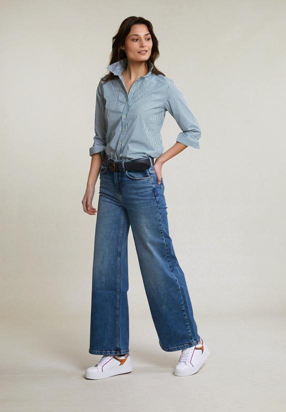 River Woods Groen/wit Katoenen Gestreepte Blouse