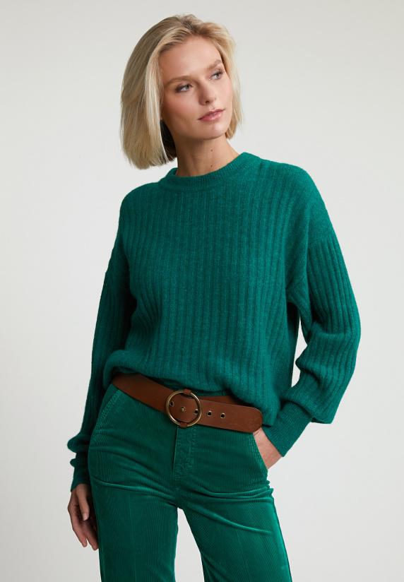 river woods Groene geribde trui ronde hals