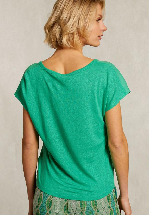 River Woods Groene Linnen V-hals T-shirt