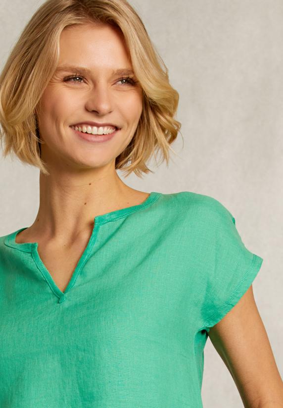 River Woods Groene Linnen V-hals T-shirt