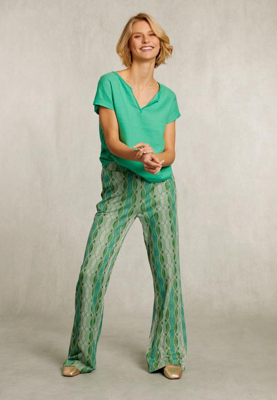 River Woods Groene Linnen V-hals T-shirt