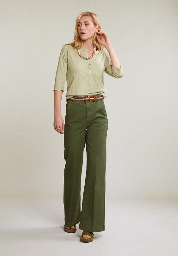 River Woods Groene Linnen V-hals T-shirt Met Zak