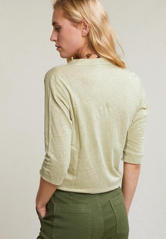 River Woods Groene Linnen V-hals T-shirt Met Zak