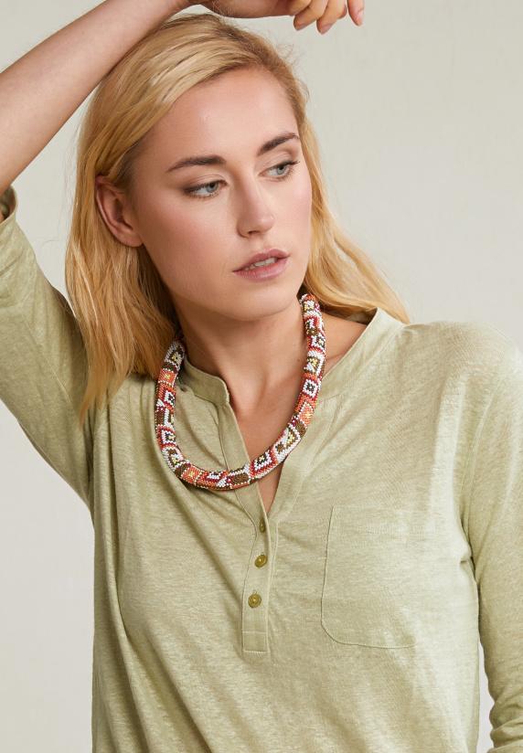 River Woods Groene Linnen V-hals T-shirt Met Zak