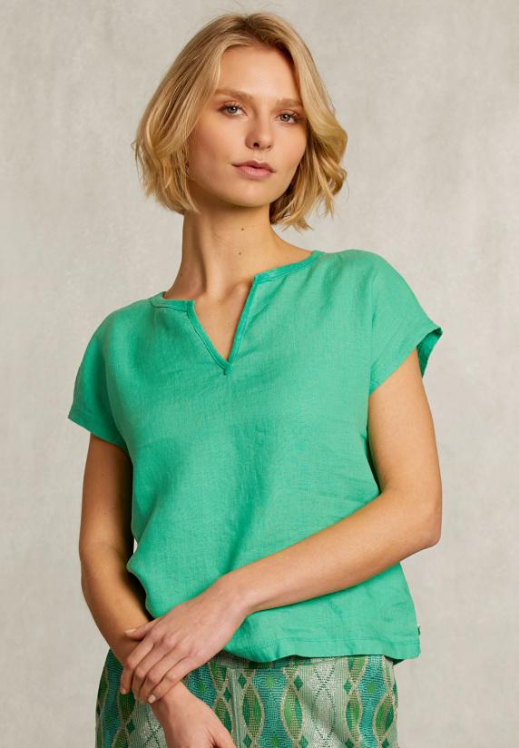 river woods Groene linnen V-hals T-shirt