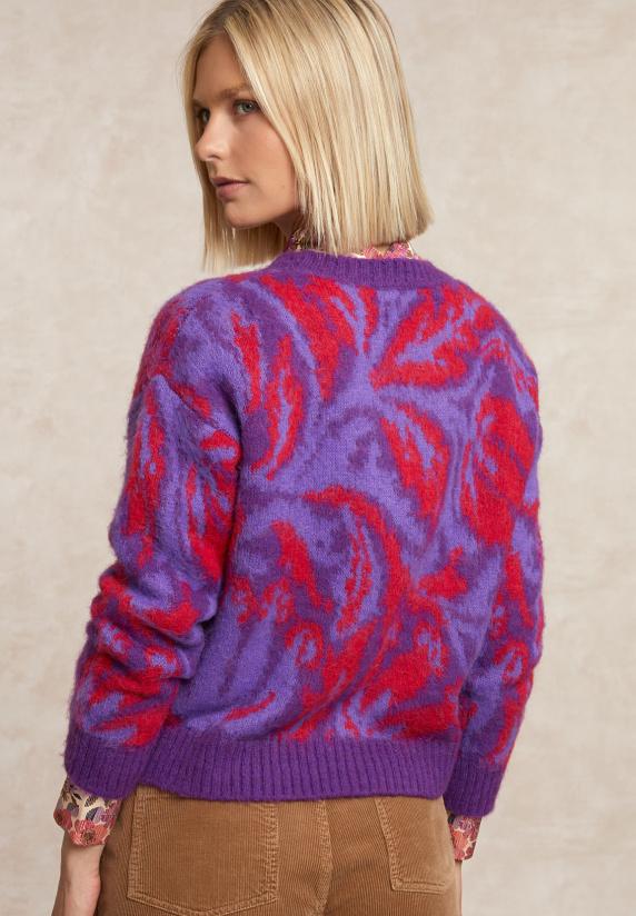 River Woods Jacquard Trui Ronde Hals Paars/rood