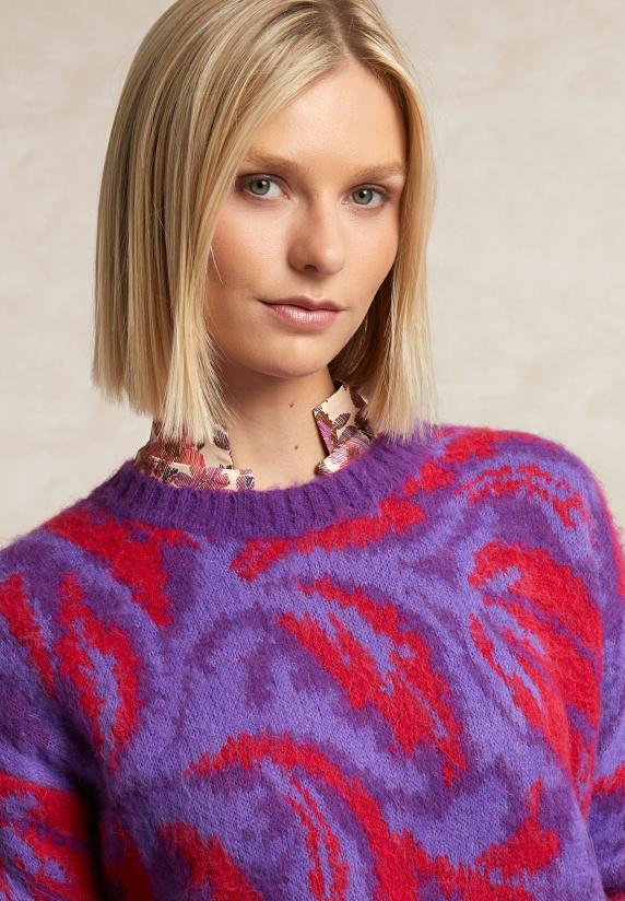 River Woods Jacquard Trui Ronde Hals Paars/rood