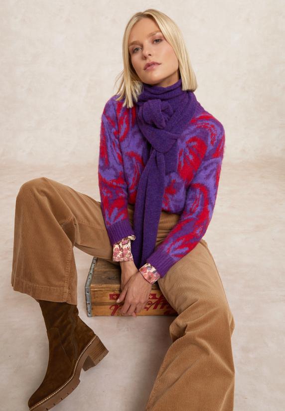 River Woods Jacquard Trui Ronde Hals Paars/rood