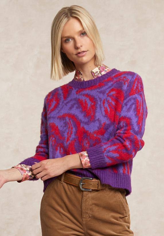 river woods Jacquard trui ronde hals paars/rood