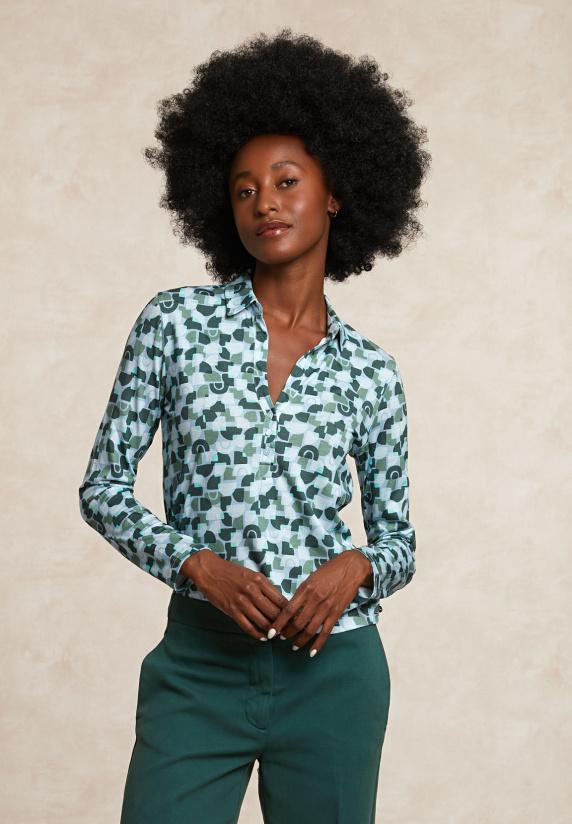 river woods Jersey fantasie V-hals blouse blauw