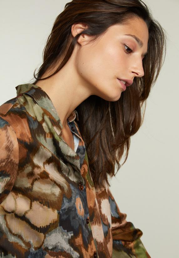 River Woods Kaki/bruine Fantasie Blouse Met Knopen