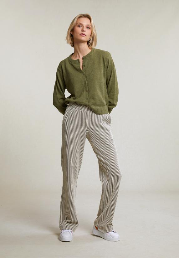 River Woods Kaki Geknoopte Cardigan Ronde Hals