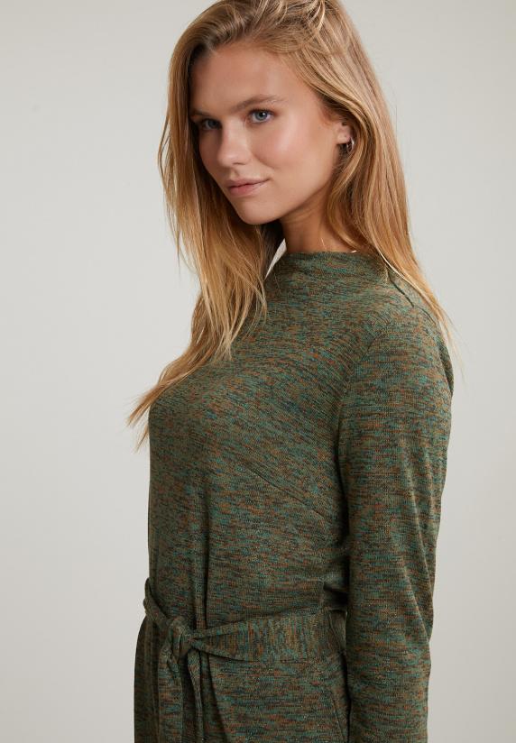 River Woods Kaki Glitterjurk Met Riem Lange Mouwen