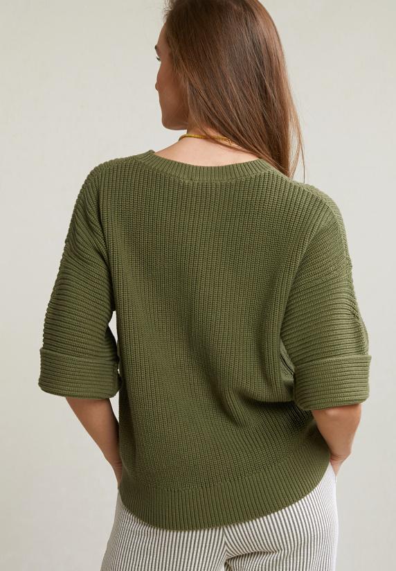 River Woods Kaki Katoenen Trui Ronde Hals