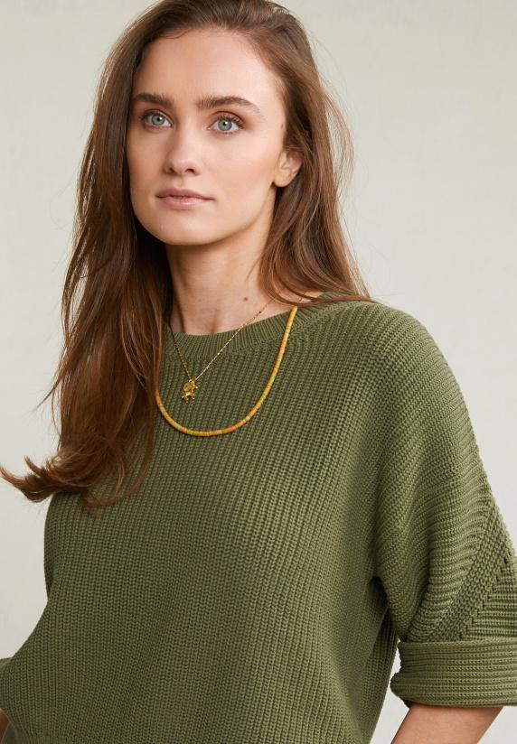 River Woods Kaki Katoenen Trui Ronde Hals