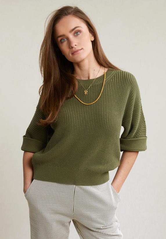 river woods Kaki katoenen trui ronde hals