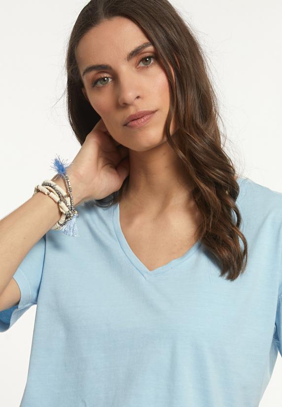 River Woods Katoenen Basic V-hals T-shirt Blauw