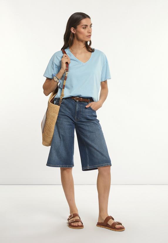 River Woods Katoenen Basic V-hals T-shirt Blauw