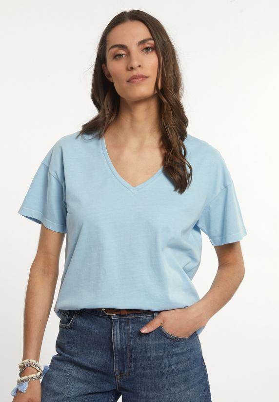 river woods Katoenen basic V-hals T-shirt blauw