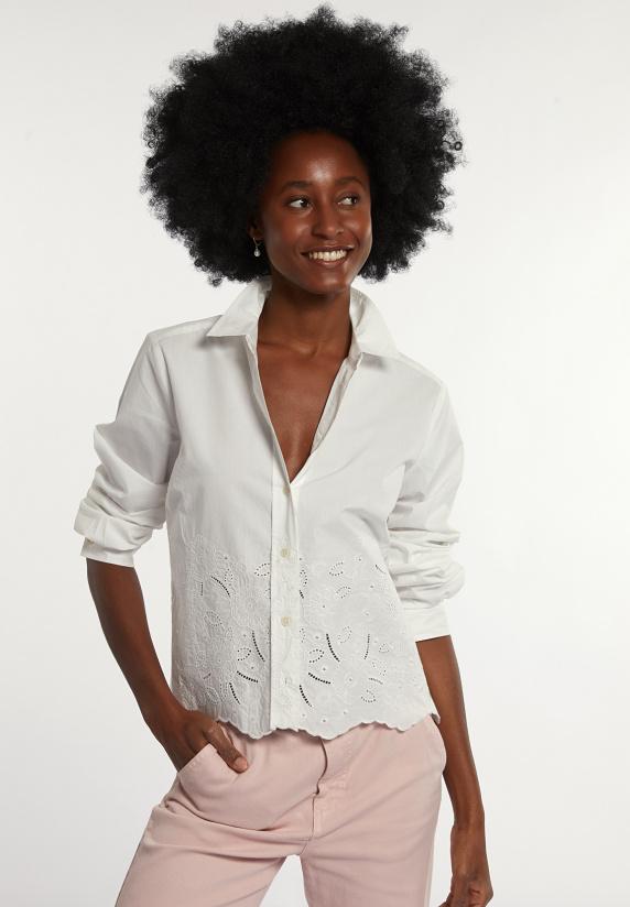 river woods Katoenen boxy geborduurde blouse écru