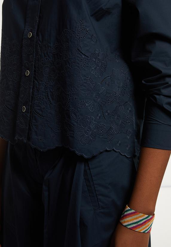 River Woods Katoenen Boxy Geborduurde Blouse Navy