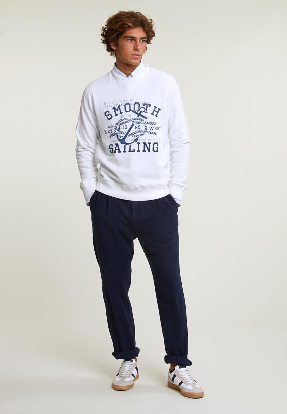 River Woods Katoenen Fantasietrui Ronde Hals écru