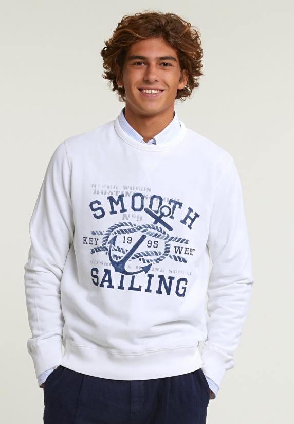 river woods Katoenen fantasietrui ronde hals écru