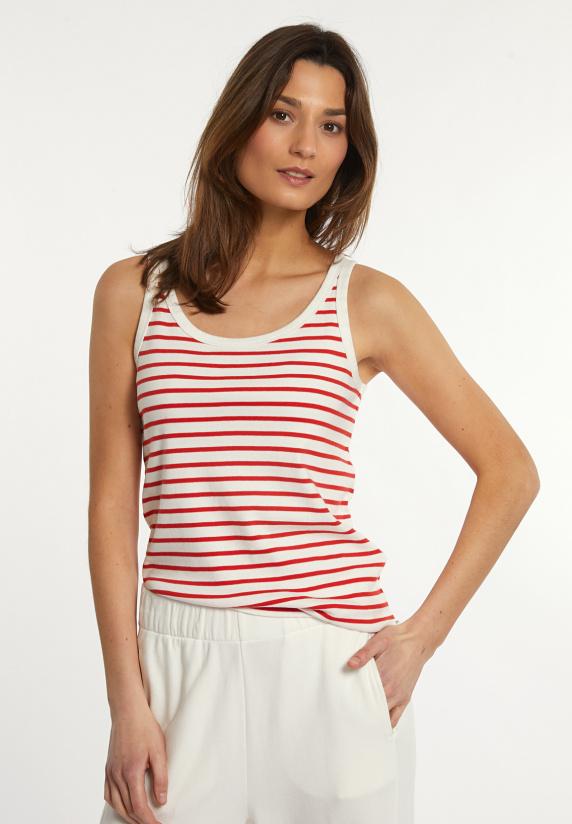 river woods Katoenen gestreept topje écru/rood