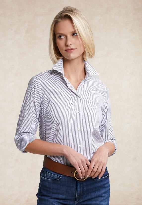 river woods Katoenen gestreepte blouse grijs/wit