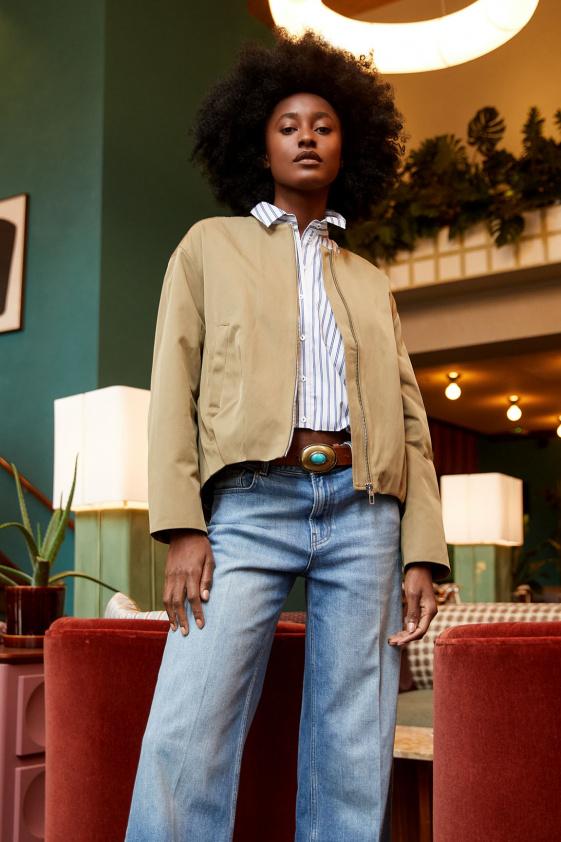 River Woods Katoenen Korte Gepofte Jas Kaki