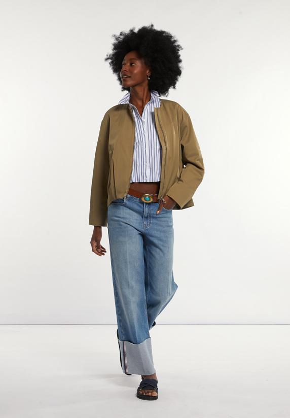 River Woods Katoenen Korte Gepofte Jas Kaki