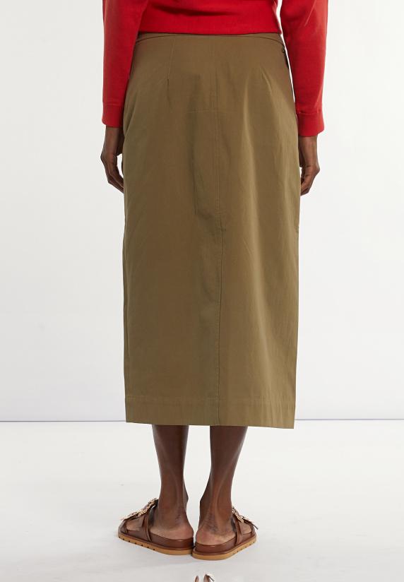 River Woods Katoenen Midirok Voorsplit Kaki
