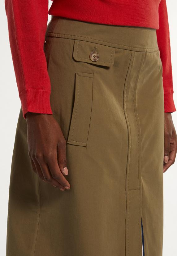 River Woods Katoenen Midirok Voorsplit Kaki