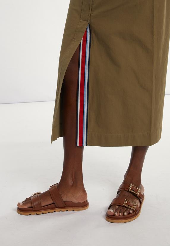 River Woods Katoenen Midirok Voorsplit Kaki