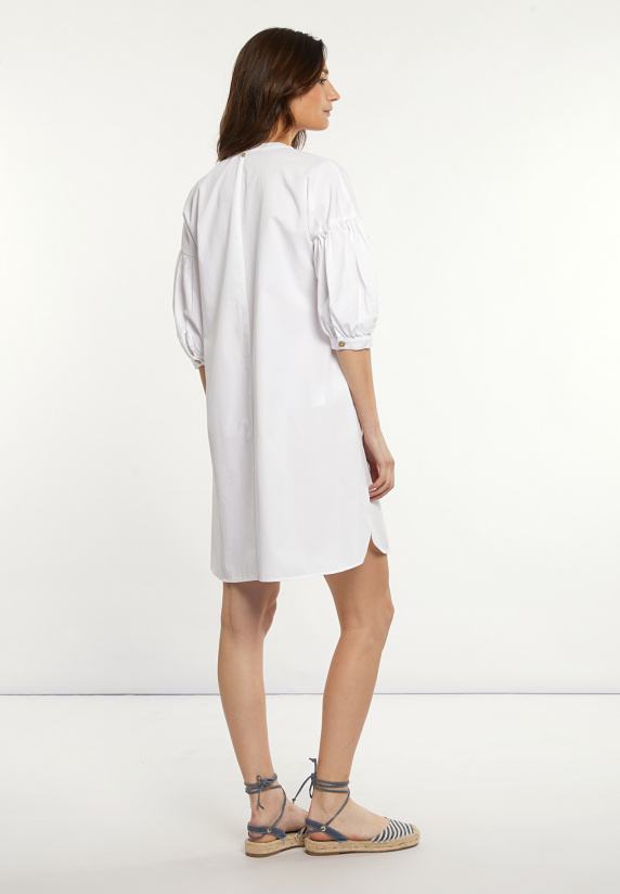 River Woods Katoenen V-hals Jurk Pofmouwen écru