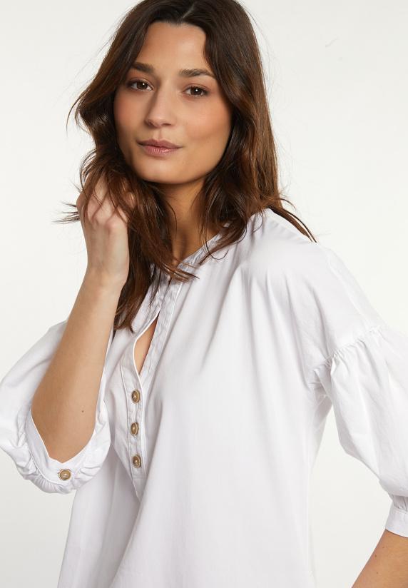 River Woods Katoenen V-hals Jurk Pofmouwen écru