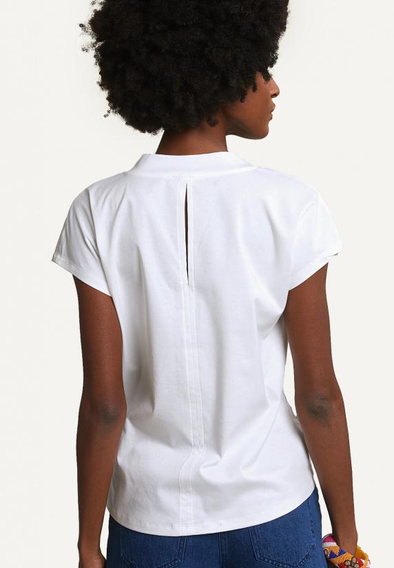 River Woods Katoenen V-hals T-shirt écru