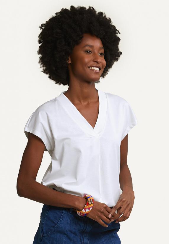 river woods Katoenen V-hals T-shirt écru