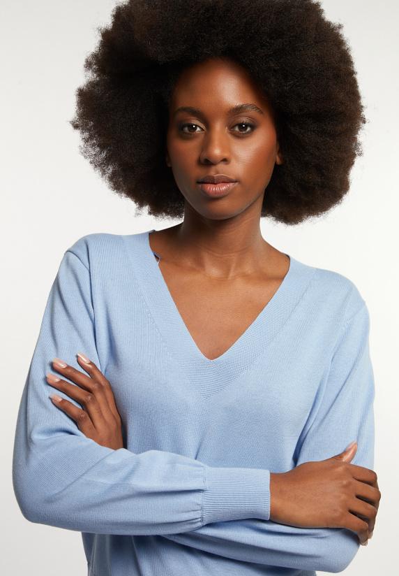 River Woods Katoenen V-hals Trui Pofmouwen Blauw