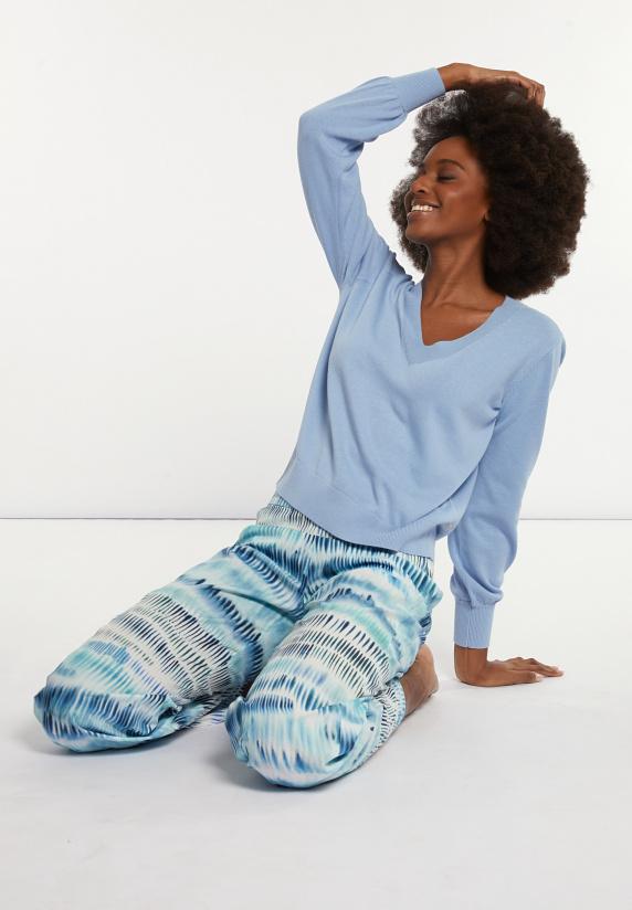 River Woods Katoenen V-hals Trui Pofmouwen Blauw