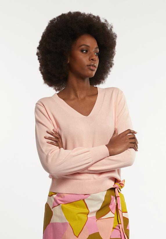 river woods Katoenen V-hals trui pofmouwen roze