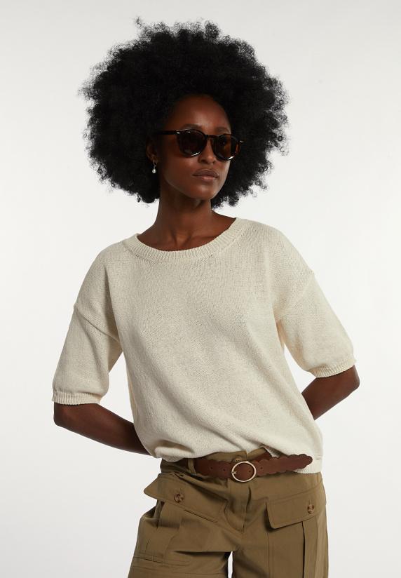 river woods Katoenen wijde trui korte mouwen beige