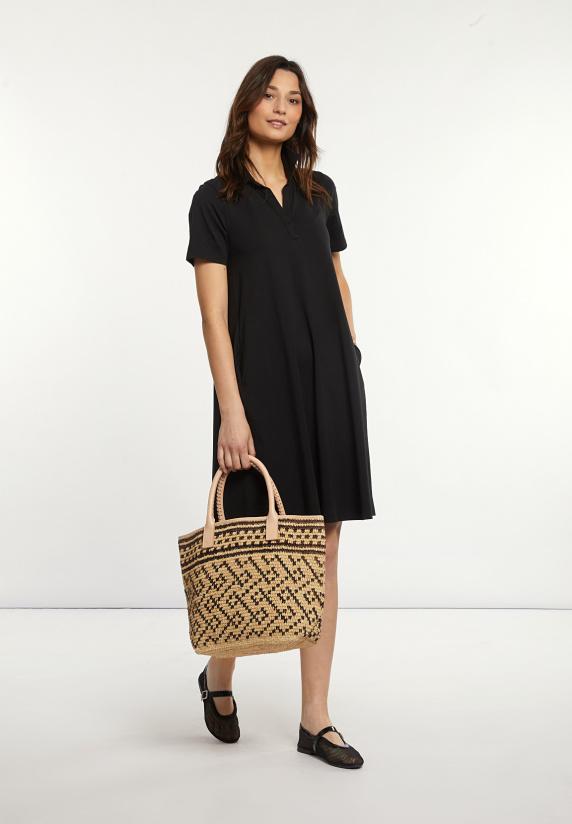 river woods Katoenen wijde V-hals jurk zwart